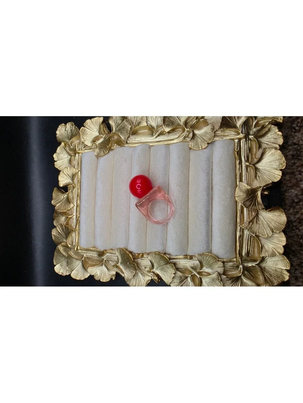 Y2K Resin Ring with Red Bead and Pink Square Band Size Fits